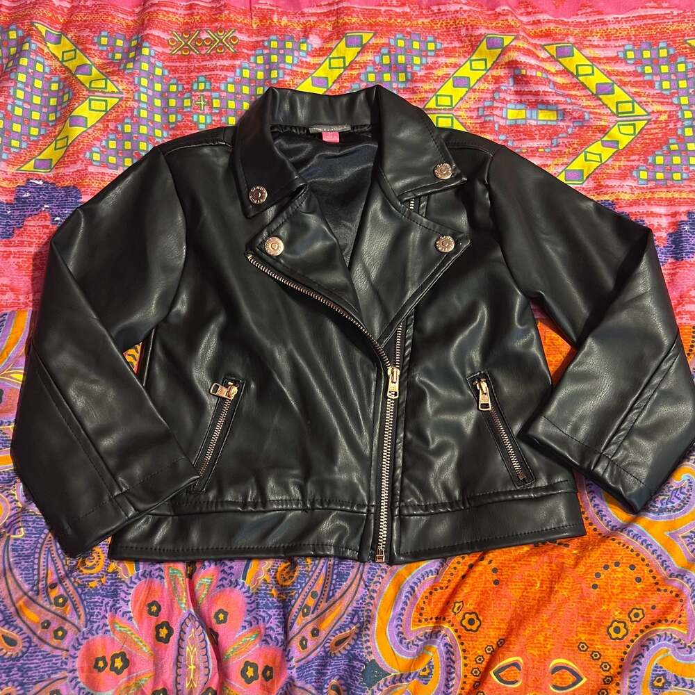 Vince Camuto Girls Black Faux Leather Moto Jacket Size 3T